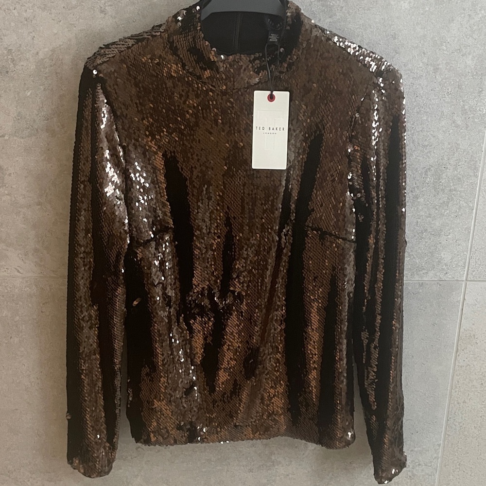 Ted Baker Metallic Sequin Top in Brown